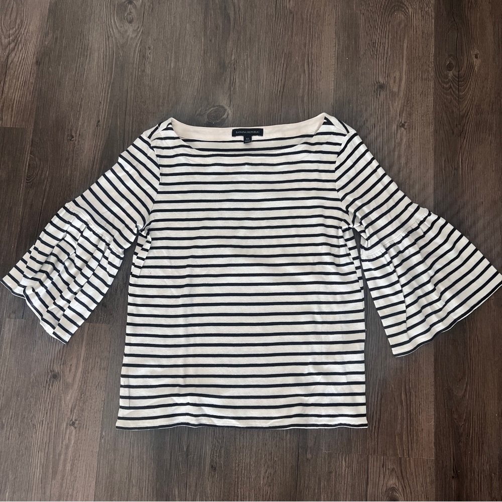 Banana Republic Striped Bell Sleeve Top Breton Mariner Nautical Preppy